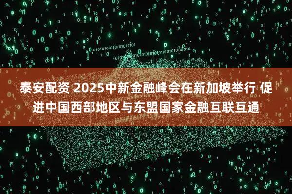 泰安配资 2025中新金融峰会在新加坡举行 促进中国西部地区与东盟国家金融互联互通